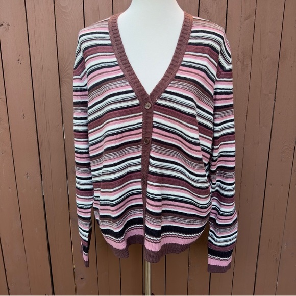 Les Serein | Stitch Fix Fabiolina V Neck Pink Stripe Cardigan NWT Size XL - Picture 2 of 15